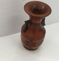 Vintage small wood ware  decorative carved flower design  vase travel so... - $375.97 MXN