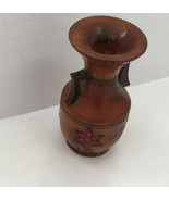 Vintage small wood ware  decorative carved flower design  vase travel so... - €17,15 EUR
