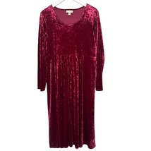 Appleseeds Red Stretch Velvet Dress Womens L Long Sleeve Empire Waist Wine - £38.94 GBP