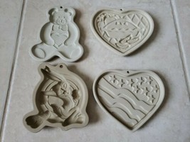 Pampered Chef Family Heritage Stoneware Cookie Molds- set of 3 + 1997 Bu... - $25.95