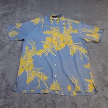 Nautica Shirt Men Medium Blue Short Sleeve Button Up Hawaiian Floral Tropical - £14.39 GBP