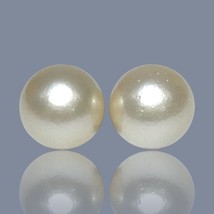 A Pair 42 Carat Round 14.2mm Natural Pale Gold Australia South Sea Pearl Loose - $403.92