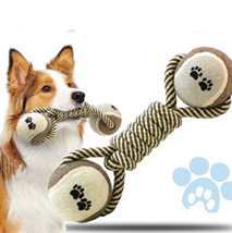 Pet Dumbbell Rope Tennis Ball Chew Toys Teeth Cleaning - £6.48 GBP