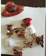 Red Hat Society ~ Pin &amp; Bracelet Set ~ Goldtone Jewelry  - $30.00