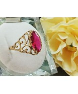 Vintage Ring Marquis Jewelry Gold Rose Gold 14K 585 Ruby Bright Blood Stone - $502.49 CAD