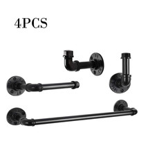 4-Pieces Industrial Pipe Towel Holder Set Towel Bar Accessories Kit For Bathroom - £36.76 GBP
