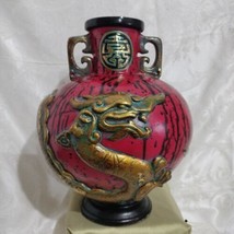 Chinese Dragon  Sorounding The Vase Red &amp; Black  Made Of Fiberglass 10&quot;X8&quot;  - £31.55 GBP