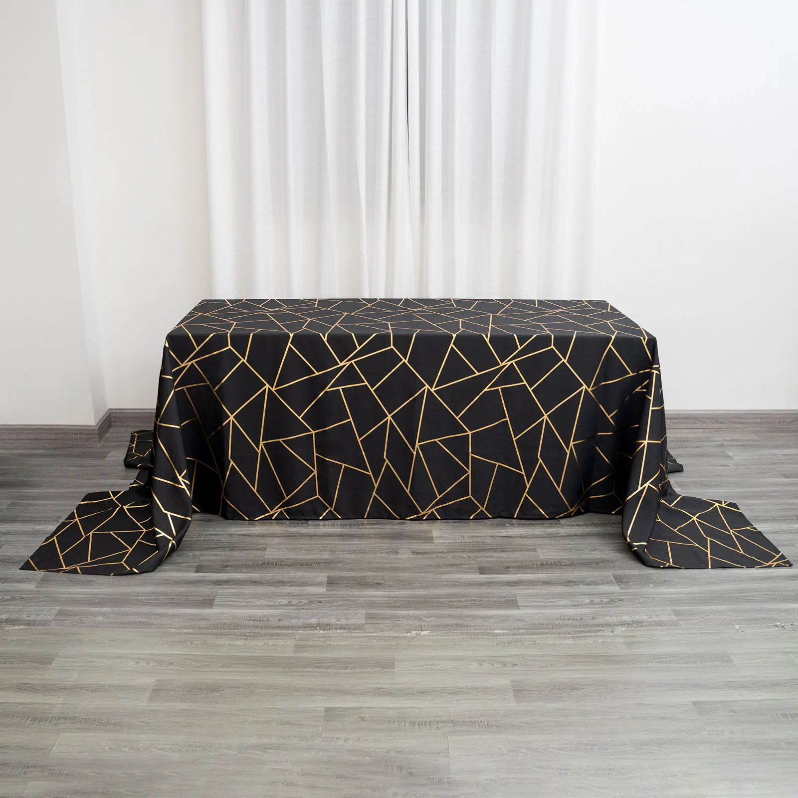 Black - Rectangle Polyester Tablecloth Gold Foil Geometric Pattern 90&quot;x156&quot;  - £43.74 GBP