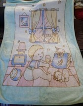 Vintage Baby at Play Pastel Colors Fleece Baby 39&quot; x 57&quot;  Throw Blanket  - £195.56 GBP