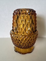 Vintage MCM Indiana Glass Amber Diamond Point Fairy Lamp Excellent Condition - $17.72