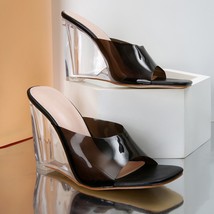 Summer High-heeled Sandals Women Wear Thick Heels Transparent PVC Broadband Euro - £49.02 GBP