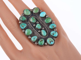 Sz7 30&#39;s-40&#39;s Large Vintage Navajo silver and turquoise cluster ring - £466.45 GBP