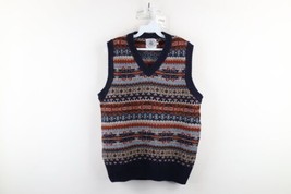 Vintage 90s Streetwear Mens Size Medium Wool Knit Rainbow Fair Isle Sweater Vest - £54.45 GBP