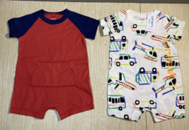 Carters Baby Rompers Infant 12 months Airplanes Cars Trucks Bus Copters Lot of 2 - £6.13 GBP