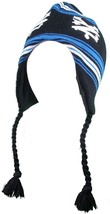 Zoo York Logo Striped Fair Black Blue White Tassel Fleece lined Beanie Ski Hat - £10.21 GBP