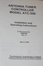 Technisonic ATC-550 Antenna tuner controller Installation/operating manual - $148.50