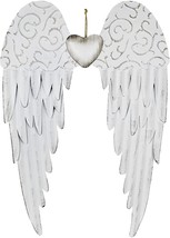 Antique Hanging Metal Angel Wings Wall Décor with Heart Decorative Angel... - £17.73 GBP