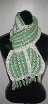 Hand Crochet Scarf #150 Mint Green/White 58 x 6 w/Fringe NEW - $12.19