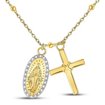 Yellow-tone Sterling Silver Diamond Guadalupe Cross Rosary Necklace 1/10... - £109.38 GBP