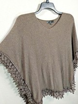 Siori Cashmere Angora Blend Poncho Crochet Lace Trim Brown Size Small - $29.99