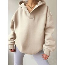 Solid Color Long Sleeve Slouchy Hooded Hoodie Sweatshirt Beige - $38.61