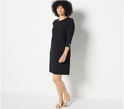 Denim &amp; Co. French Terry 3/4-Sleeve Dress Button Cuff (Black, Size XS) A399556 - $19.94