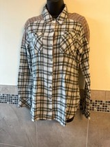 FREE PEOPLE White Gray Plaid Button Front Long Sleeve Shirt SZ S/P EUC - £29.54 GBP