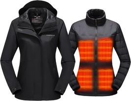 Venustas Women&#39;S 3-In-1 Heated Down Jacket, Electric Puffer Jacket With Battery, - £205.41 GBP