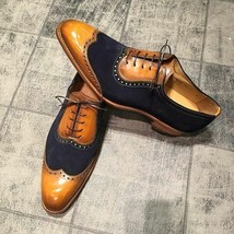 Men&#39;s Handmade genuine leather dress shoes, Two Tone Hand patina finish shoes - £133.90 GBP