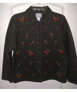 Pendleton Felt Wool Cardigan Embroidered Fall Leaf Sweater PL Forest Green - $23.12