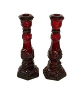 Vintage Avon Ruby Red Cape Cod 1876 Candlesticks Perfume Bottle 8.5&quot; x 3&quot; - $46.75