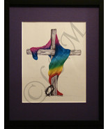 Rainbow Cross w/Robe Charcoal Pencil Drawing with Color Overlay - $25.00