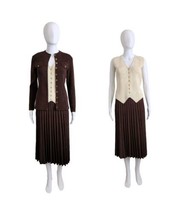 Vintage St.John knit vest, Jacket &amp; Pleated Midi skirt 3 Piece set W28&quot; - £199.66 GBP
