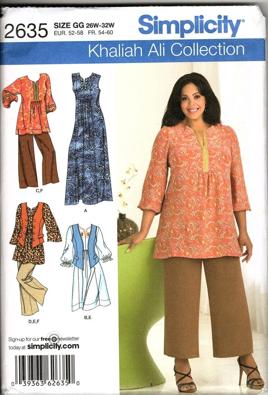 Simplicity 2635 Womens 26W to 32W Dress, Top, Pants and Vest Sewing Pattern - £10.26 GBP