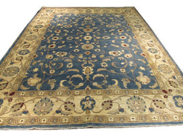 9&#39; x 12&#39; Blue Oushak New Chobi Peshawar Denim Blue Wool Handmade Rug - £2,981.26 GBP