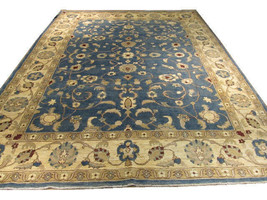 9&#39; x 12&#39; Blue Oushak New Chobi Peshawar Denim Blue Wool Handmade Rug - $3,788.54