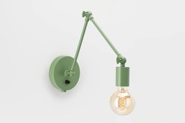 Mid-Century Modern Light Green Finish Bedside Table Lamp Plug-In Wall Ch... - £63.85 GBP