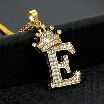 1.25Ct Real Moissanite Crown Initial Letter &quot;E&quot; Pendant 14K Yellow Gold Plated - £104.62 GBP