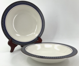 Mikasa Potter&#39;s Touch Aztec Blue 8.25&quot; Rimmed Soup Salad Bowls EUC CB009 Set/2 - £23.35 GBP