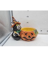 Corner Ruby  HALLOWEEN Cat with Witch Hat Candy Dish or Candle Holder - $18.95
