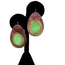 Rare Vintage Jadeite and Enamel Brass Earrings - $108.16