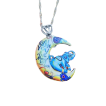 &quot;I Love You To The Moon &amp; Back&quot; Blue Elephant on the Moon Pendant Necklace - New - £10.27 GBP