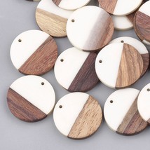 50Pcs 28mm Flat Round Wood Resin Charm Pendant For Necklace Bracelet Earring Dan - £51.83 GBP