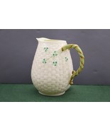 Vintage Belleek Shamrock On Basket Weave Milk Pitcher #5 Green Mark 1955-65 - $64.54 CAD