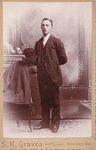 Vtg Cabinet Card Dapper Young Man With Bowler Hat in Hand - East Troy Wisconsin - £13.45 GBP