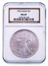 1992 Plateado American Eagle Graduado Por NGC Como MS-69 - £63.31 GBP