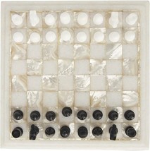 White Marble Chess Set MOP Inlay Semiprecious Stone with Chess Pieces Art Decor - £398.11 GBP