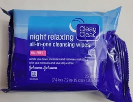 Clean &amp; Clear Night Relaxing All-In-One Facial Cleansing 25 Wipes New Di... - £15.21 GBP