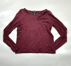 White House Black Market Burgundy Top Long Sleeve Large Cut Out Twist - $23.36