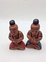 Vintage Pair of Chinese Asian Buddha Hand Painted Boy Praying Wood Sculpture - £63.59 GBP